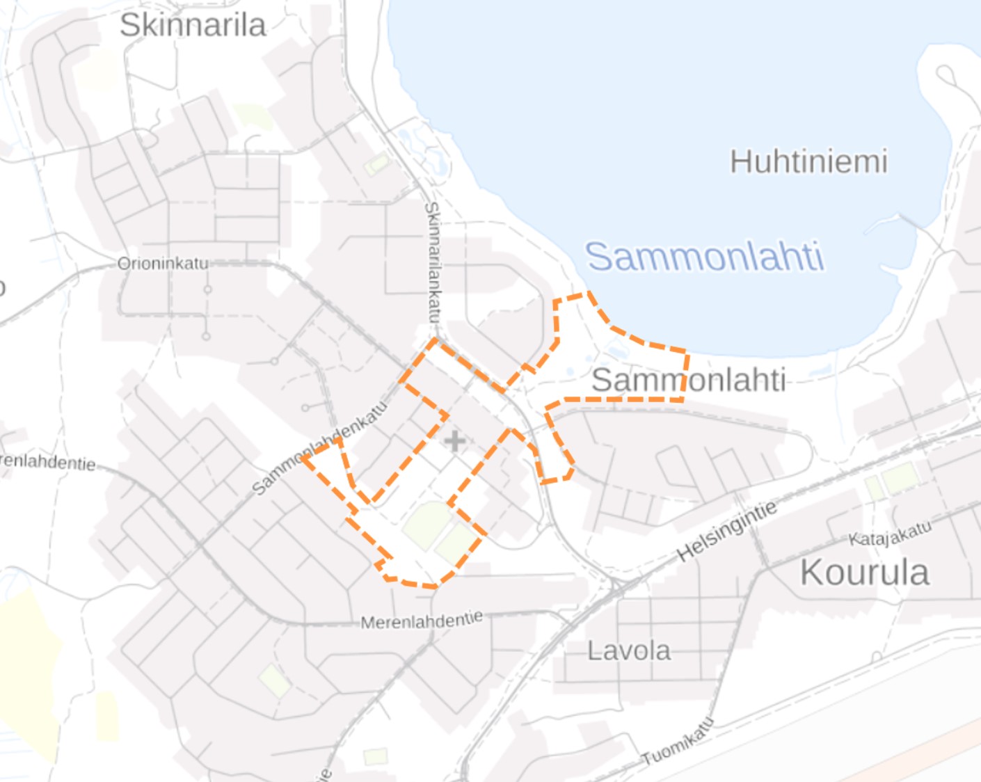 Kuvaote kartasta, johon on rajattu suunnittelualueen sijainti.